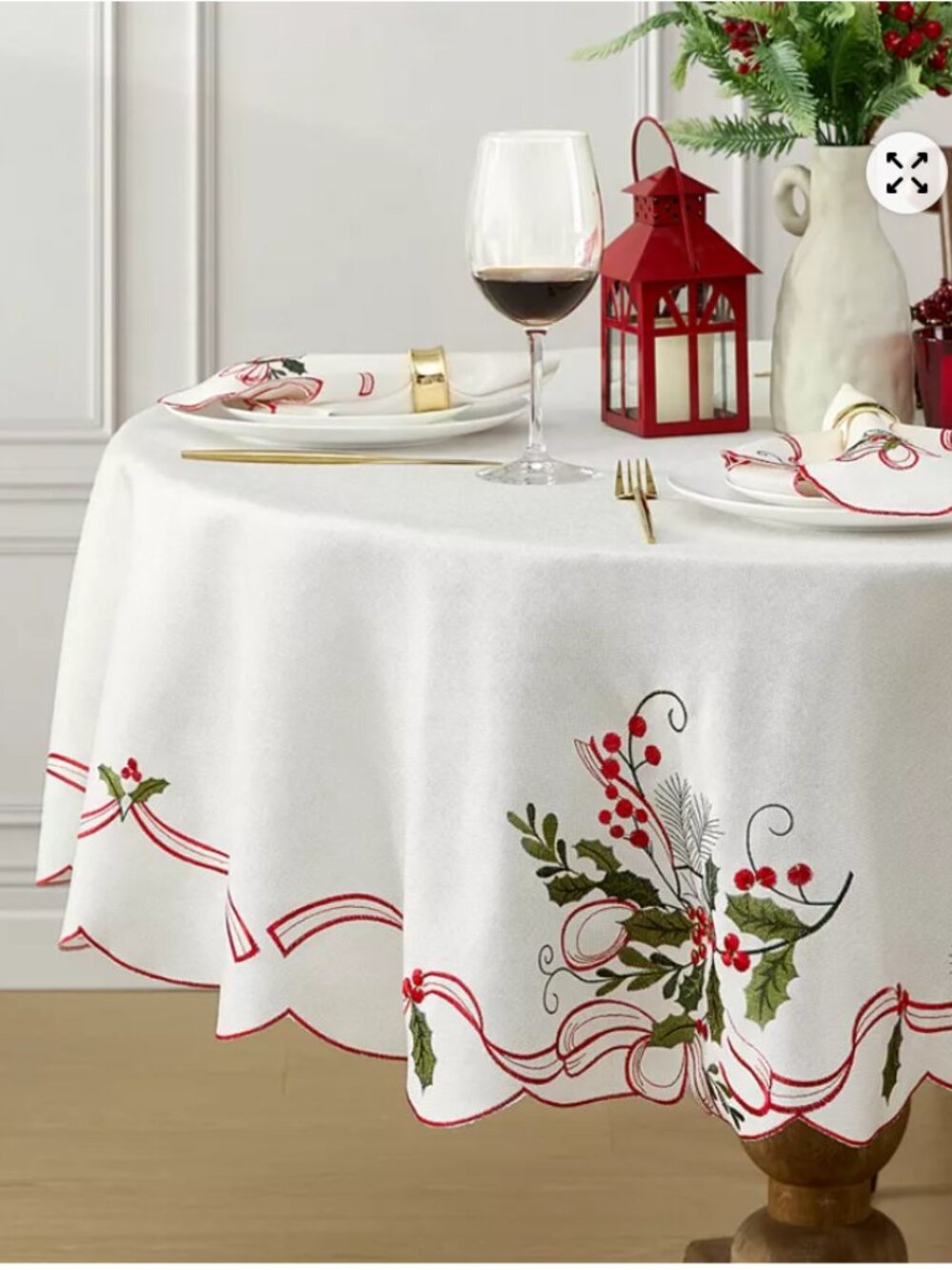 Elrene Holly Ribbon Embroidered Cutwork Fabric Tablecloth in White Size 70 Round